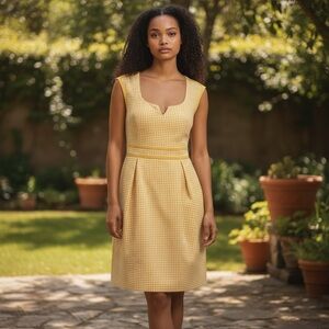 Antonio Melani Size 10 Yellow Cotton Polka Dot Fit & Flare Sweetheart Neck Dress